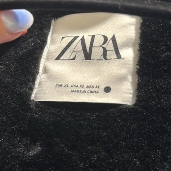 Zara black faux shearling / fur moto biker jacket - Picture 5 of 7